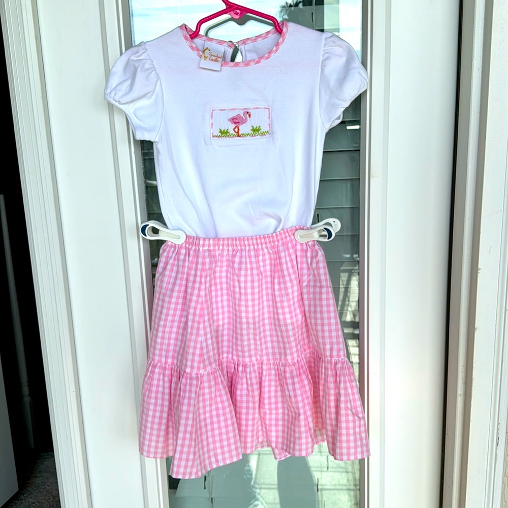 EUC smocked giraffe skirt set size 4
